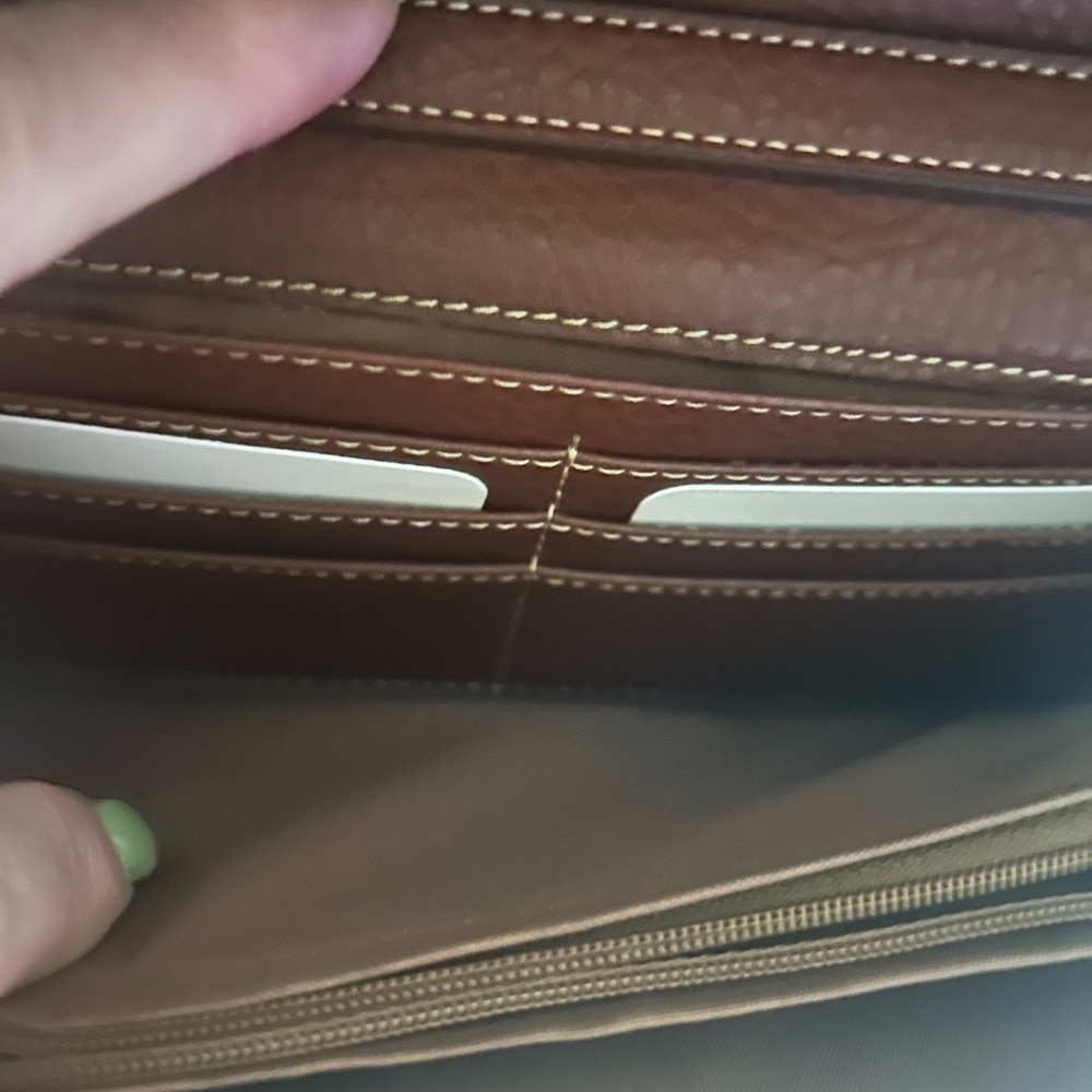 Etienne Aigner Multicolor Logo Canvas Wristlet with Brown Leather Trim - Picture 7 of 12